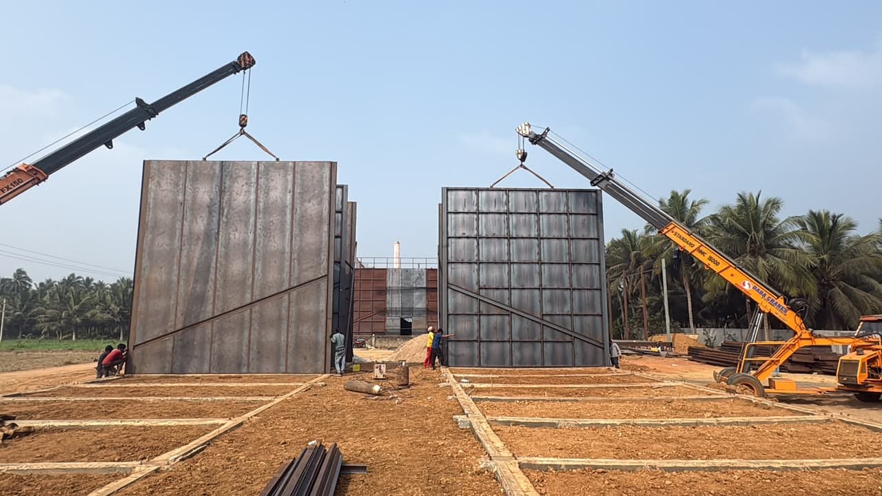 DUAL CRANE SILO WALL POSITIONING — BS Energy India industrial installation